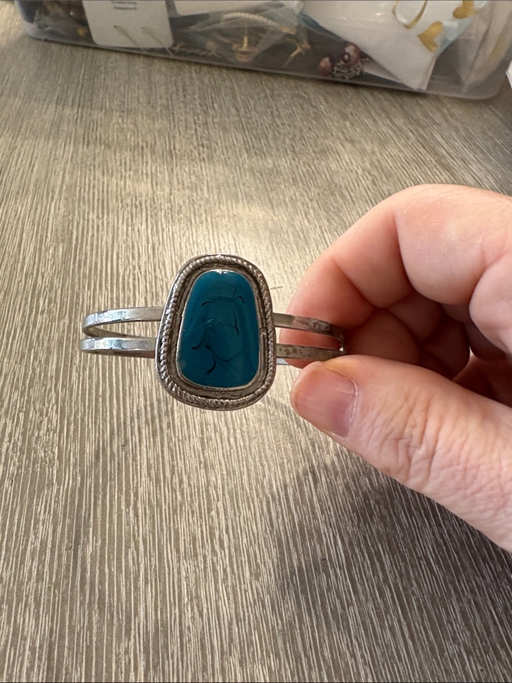 Silver-Tone Cuff Bracelet with Deep Blue Stone - Picture 4 of 4